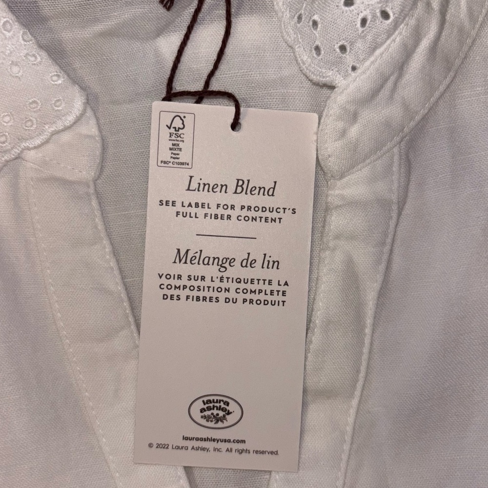 Laura Ashley Blouse Linen Cotton Blend Button Front Long Sleeve Eyelet Collar 1X - Picture 10 of 13